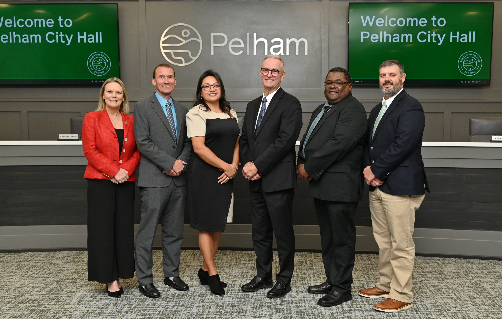 Photo shows members of the Pelham City Council, plus Mayor Rick Wash.