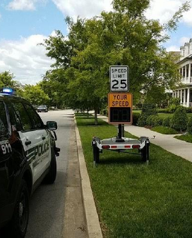 Speed sign on neighborhood street